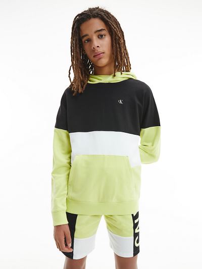 Calvin Klein Ruhák HU346319 | Calvin Klein Colour Block Logo Fiu Kapucnis Pulóver Sárga / Szürke